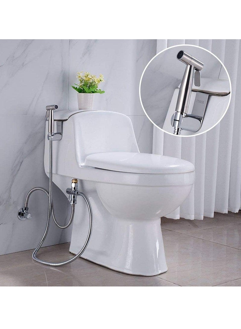 SKY-TOUCH 3 Pieces Toilet Bidet Spray Gun Set Shattaf Kit Handheld Self Cleaning For Washroom And Bathroom Toilet Water Sprayer Silver - Image 5