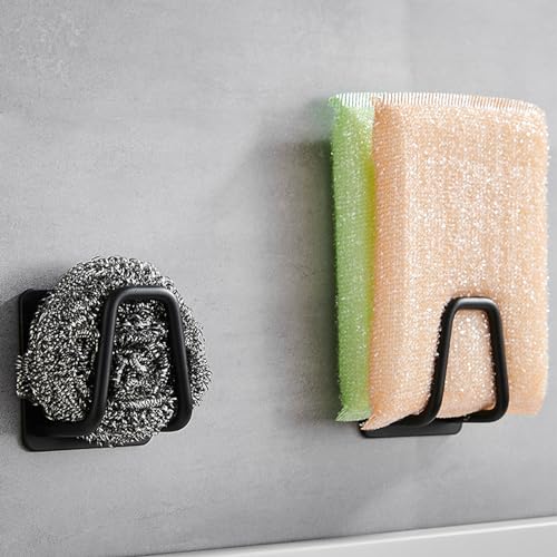 QILUCKY 4 Pcs Sponge Holder for Kitchen Sink,SUS304 Stainless Steel Scrubber Hanger Caddy,Adhesive Hanging, Suitable for Kitchen Brush, Dish Rag, Sponge, Gloves, Anti-Rust Coating(Black) - Image 2