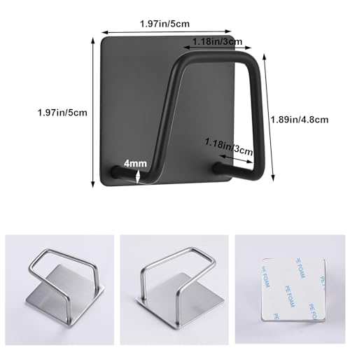QILUCKY 4 Pcs Sponge Holder for Kitchen Sink,SUS304 Stainless Steel Scrubber Hanger Caddy,Adhesive Hanging, Suitable for Kitchen Brush, Dish Rag, Sponge, Gloves, Anti-Rust Coating(Black) - Image 5
