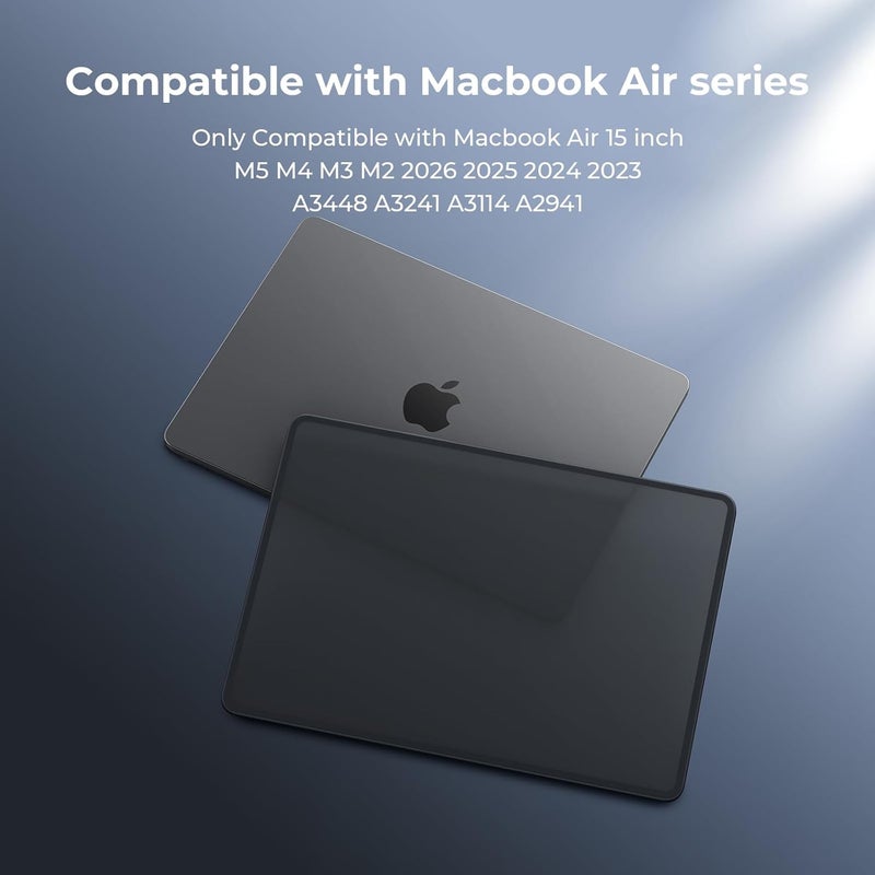 BlueSwan غلاف متوافق مع M5 M4 M3 M2 Macbook Air مقاس 15 بوصة A3448 A3241 A3114 A2941، صدر في 2026 2025-2023، TPU مقاوم للتمزق والصدمات + غطاء واقٍ غير لامع من PC فائق النحافة - أسود بلوري - Image 4