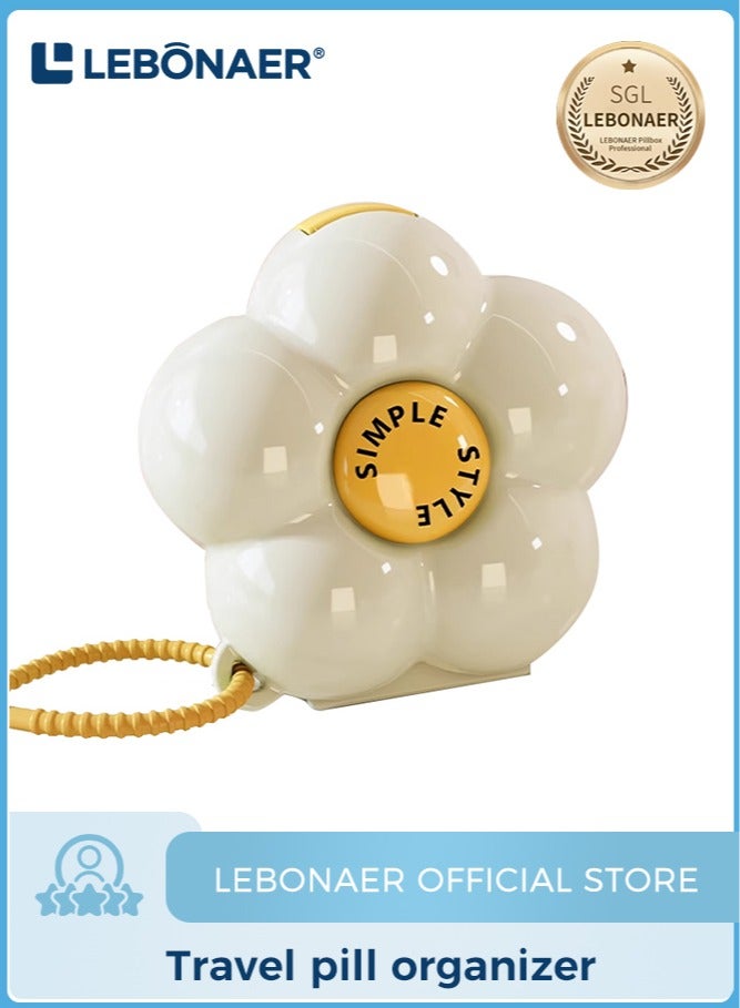 لبونير منظم حبوب منع الحمل الأسبوعي، علبة حبوب منع الحمل اللطيفة لمدة 7 أيام، منظم الفيتامينات اليومي لزيت السمك/الأدوية/المكملات الغذائية （أبيض وأصفر） - Image 1