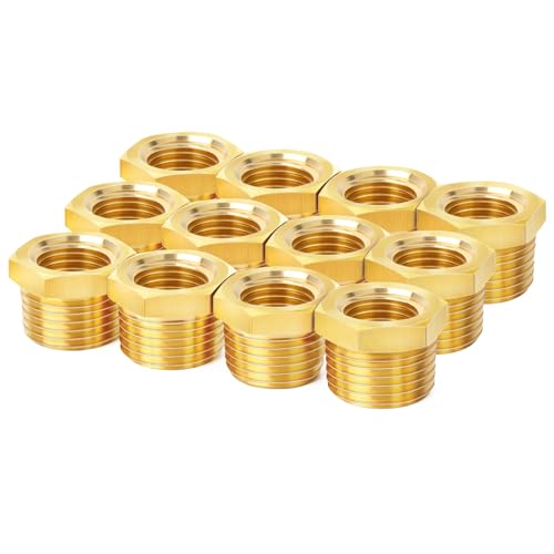 ChillWaves Brass Pipe Fitting, Reducer Hex Bushing 1/2" NPT Male x 3/8" NPT Female Thread Adapter(12-PACK) - Image 1