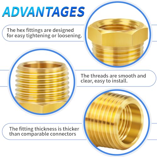 ChillWaves Brass Pipe Fitting, Reducer Hex Bushing 1/2" NPT Male x 3/8" NPT Female Thread Adapter(12-PACK) - Image 4