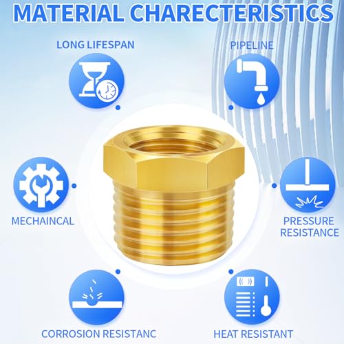 ChillWaves Brass Pipe Fitting, Reducer Hex Bushing 1/2" NPT Male x 3/8" NPT Female Thread Adapter(12-PACK) - Image 5