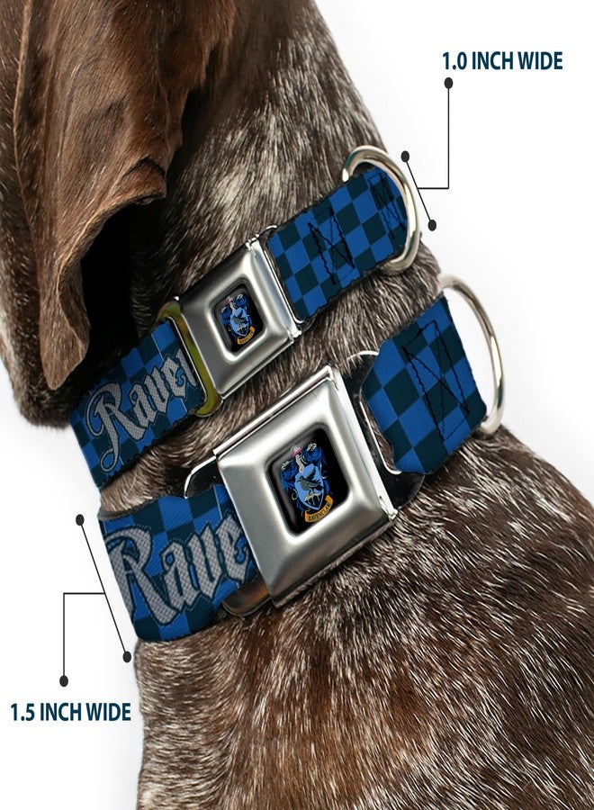 Buckle Down Warner Bros. Pet Collar, Dog Collar Metal Seatbelt Buckle, Harry Potter Ravenclaw Checker Blues Grays, 15 to 24 Inches 1.0 Inch Wide - Image 2
