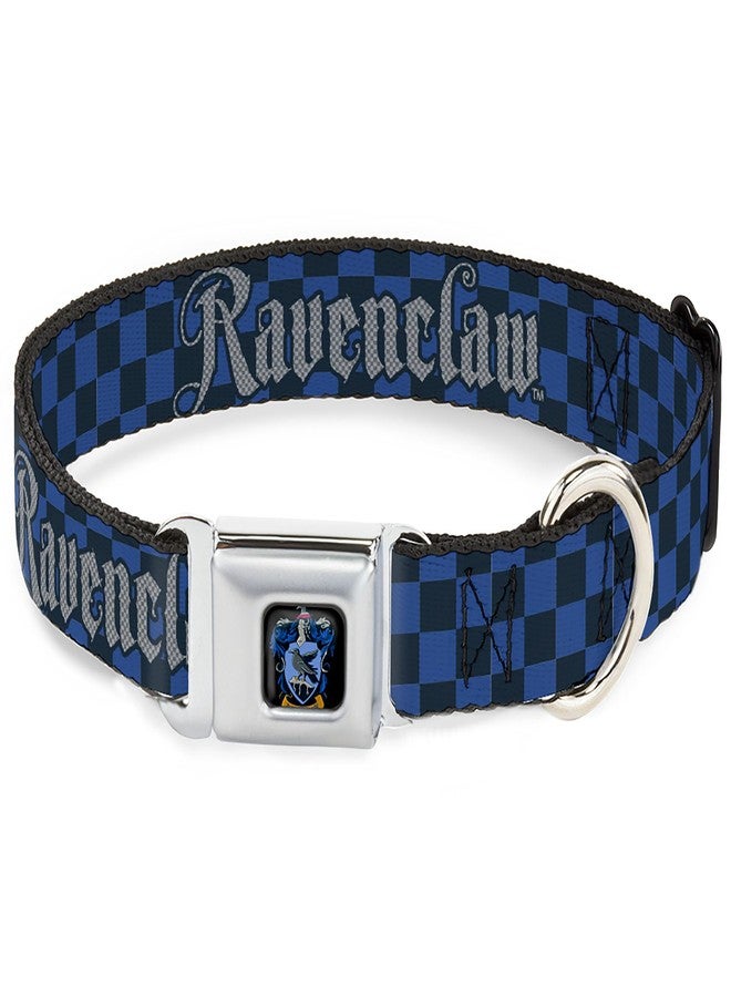 Buckle Down Warner Bros. Pet Collar, Dog Collar Metal Seatbelt Buckle, Harry Potter Ravenclaw Checker Blues Grays, 15 to 24 Inches 1.0 Inch Wide - Image 1