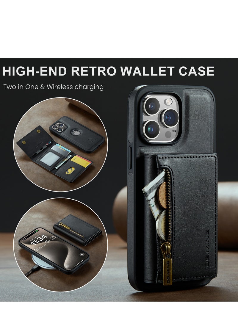 General 2 in 1 Clutch Wallet for Iphone 15 Pro Max, Vintage Slim Leather Case Magnetic Detachable Tri-Fold Wallet, Leather Case with Card Holder Pocket Slim Case  - Image 4