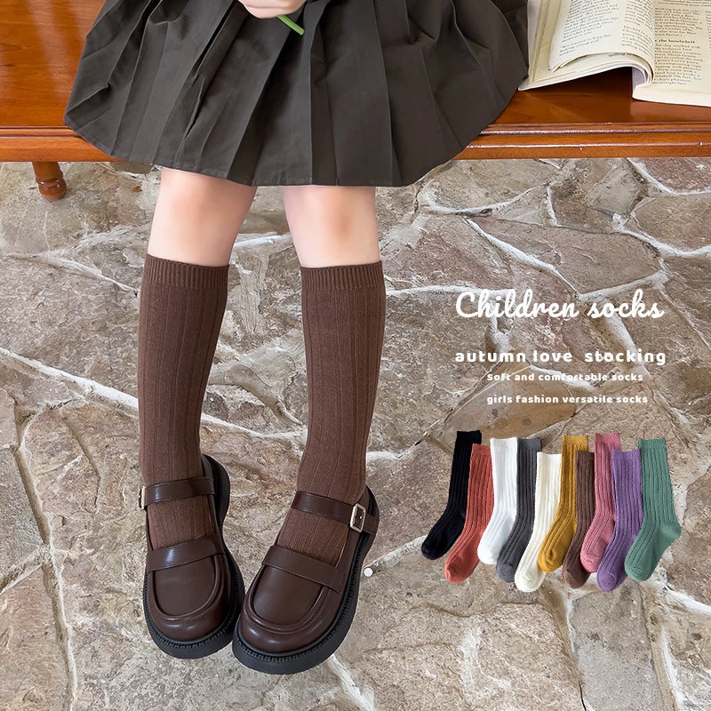 Children'S Socks Breathable Boys And Girls Korean Style Solid Color Thick Stripe Double Needle Baby Mid-Calf Cotton Socks Factory - Image 3
