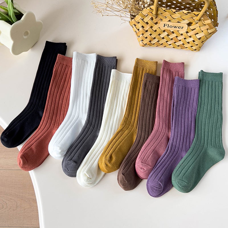 Children'S Socks Breathable Boys And Girls Korean Style Solid Color Thick Stripe Double Needle Baby Mid-Calf Cotton Socks Factory - Image 2