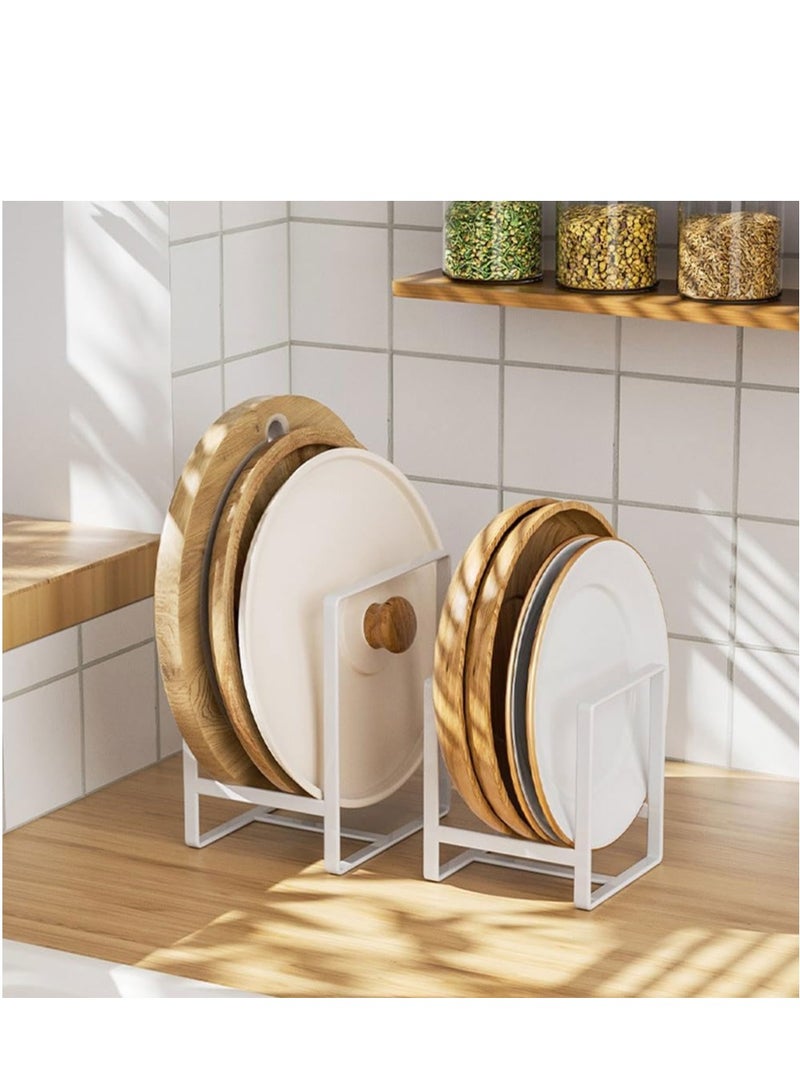 SYOSI Dish Plate Organizer Rack 2 Pack Dish Metal Storage Dish Drying Rack Large Dish Drainer Non-Slip Rustproof Dish Holder Dish Stand for Cabinet Counter Cupboard White (Size Small Large) - Image 2