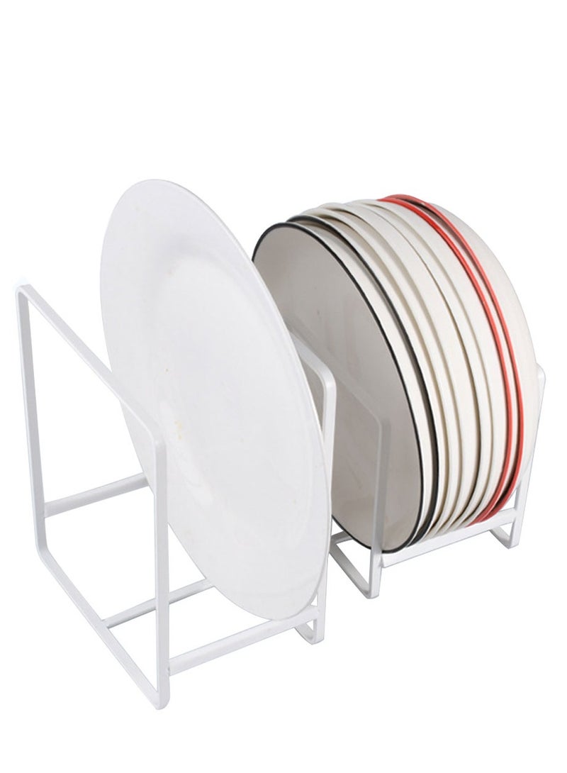 SYOSI Dish Plate Organizer Rack 2 Pack Dish Metal Storage Dish Drying Rack Large Dish Drainer Non-Slip Rustproof Dish Holder Dish Stand for Cabinet Counter Cupboard White (Size Small Large) - Image 1