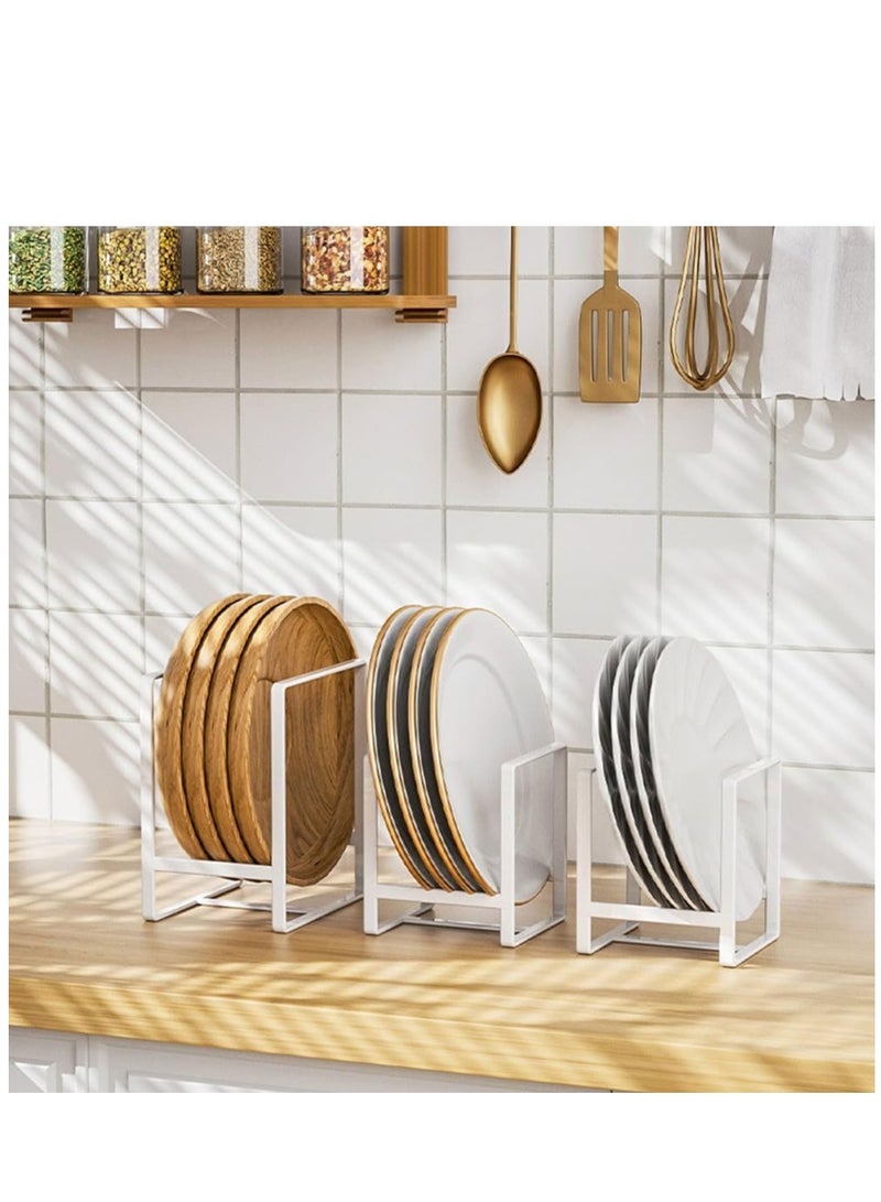 SYOSI Dish Plate Organizer Rack 2 Pack Dish Metal Storage Dish Drying Rack Large Dish Drainer Non-Slip Rustproof Dish Holder Dish Stand for Cabinet Counter Cupboard White (Size Small Large) - Image 4