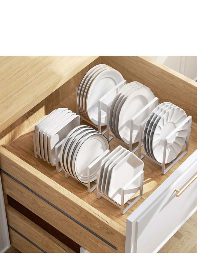 SYOSI Dish Plate Organizer Rack 2 Pack Dish Metal Storage Dish Drying Rack Large Dish Drainer Non-Slip Rustproof Dish Holder Dish Stand for Cabinet Counter Cupboard White (Size Small Large) - Image 3