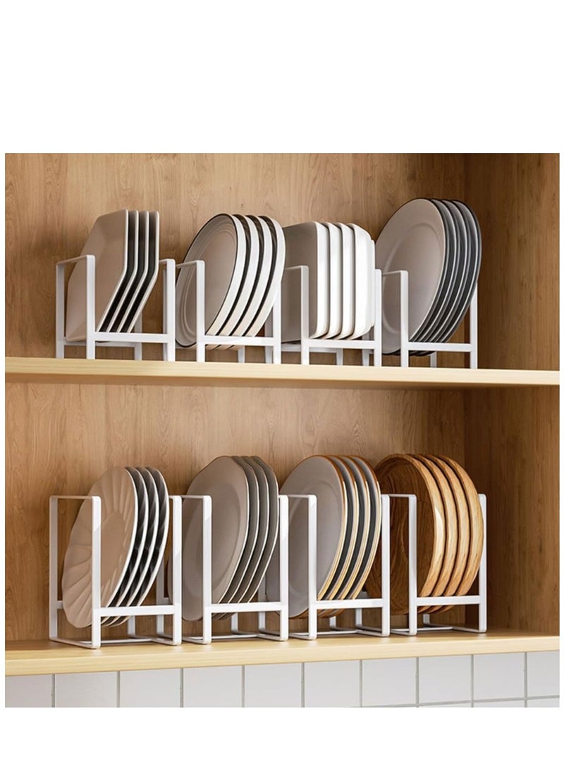 SYOSI Dish Plate Organizer Rack 2 Pack Dish Metal Storage Dish Drying Rack Large Dish Drainer Non-Slip Rustproof Dish Holder Dish Stand for Cabinet Counter Cupboard White (Size Small Large) - Image 5