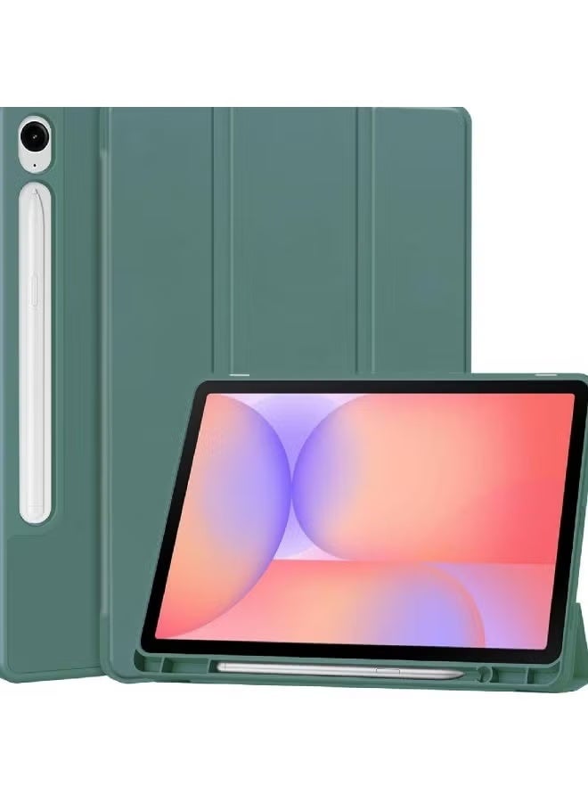 ZOOMEE Shockproof Case for Samsung Galaxy Tab S10 Lite 10.9 inch 2025 (SM-X400/SM-X406B) - Matte TPU Back Shell with Built-in Pencil Slot, Folio Smart Cover & Adjustable Kickstand -Dark Green - Image 1