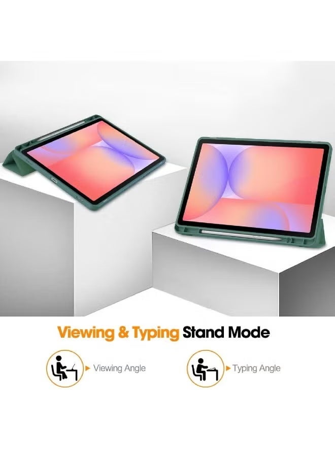 ZOOMEE Shockproof Case for Samsung Galaxy Tab S10 Lite 10.9 inch 2025 (SM-X400/SM-X406B) - Matte TPU Back Shell with Built-in Pencil Slot, Folio Smart Cover & Adjustable Kickstand -Dark Green - Image 4