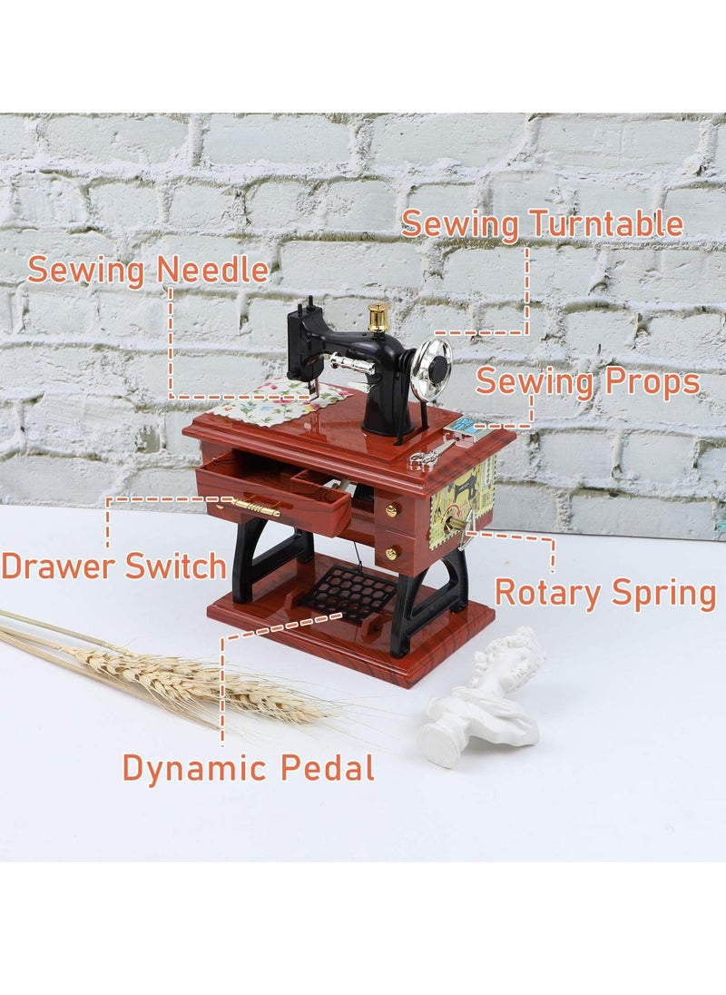 Vintage Hand Cranked Sewing Machine Music Box Mini Musical Table Decor Gift Idea  - Image 5