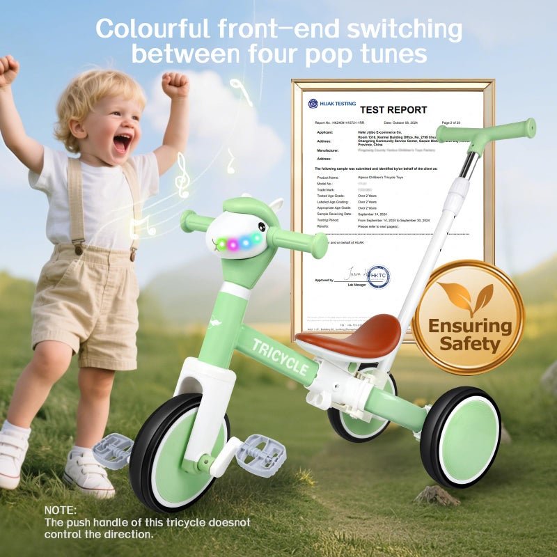 FZHZZ Tricycle for Toddlers 1-3 Year Olds, 5 in 1 Toddler Balance Bike 2-4 Years Old Boys Girls, Push Trike Toys with Adjustable Handle, Birthday Gifts for 2 3 4 5 Year Old Kids Bike (Light Green) - Image 4
