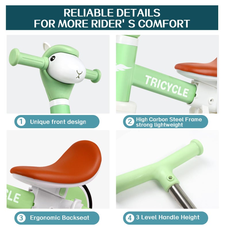 FZHZZ Tricycle for Toddlers 1-3 Year Olds, 5 in 1 Toddler Balance Bike 2-4 Years Old Boys Girls, Push Trike Toys with Adjustable Handle, Birthday Gifts for 2 3 4 5 Year Old Kids Bike (Light Green) - Image 5