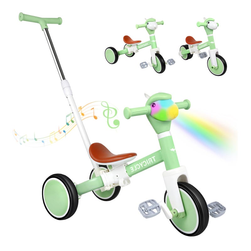 FZHZZ Tricycle for Toddlers 1-3 Year Olds, 5 in 1 Toddler Balance Bike 2-4 Years Old Boys Girls, Push Trike Toys with Adjustable Handle, Birthday Gifts for 2 3 4 5 Year Old Kids Bike (Light Green) - Image 1