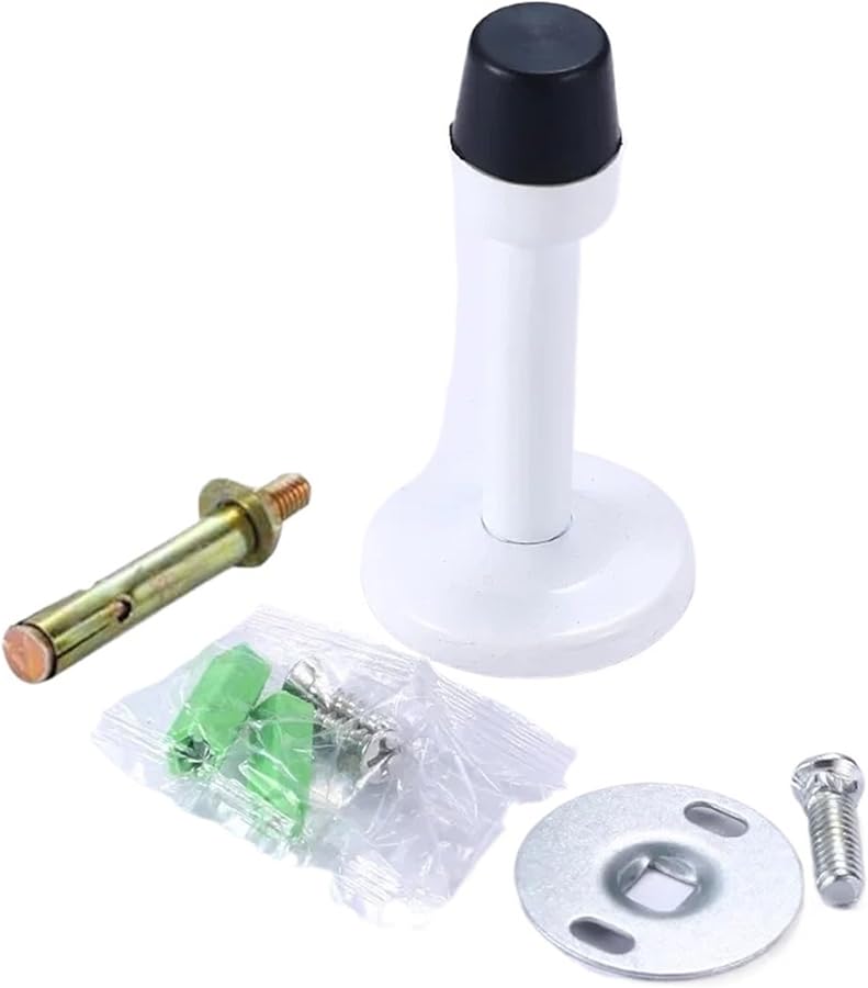 Stainless Steel Door Stopper Wall Mounted Rubber Holder Catch Floor Fitting Screws White - Image 2