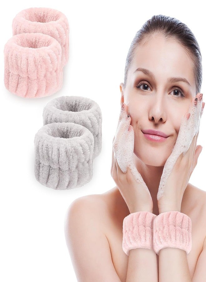 MOLOPPO 4 Pcs Soft Microfiber Wrist Bands for Washing Face, Towel Bands，Prevent Water Spills, Reusable Face Washing Accessories for Women(Pink+Grey - Image 1