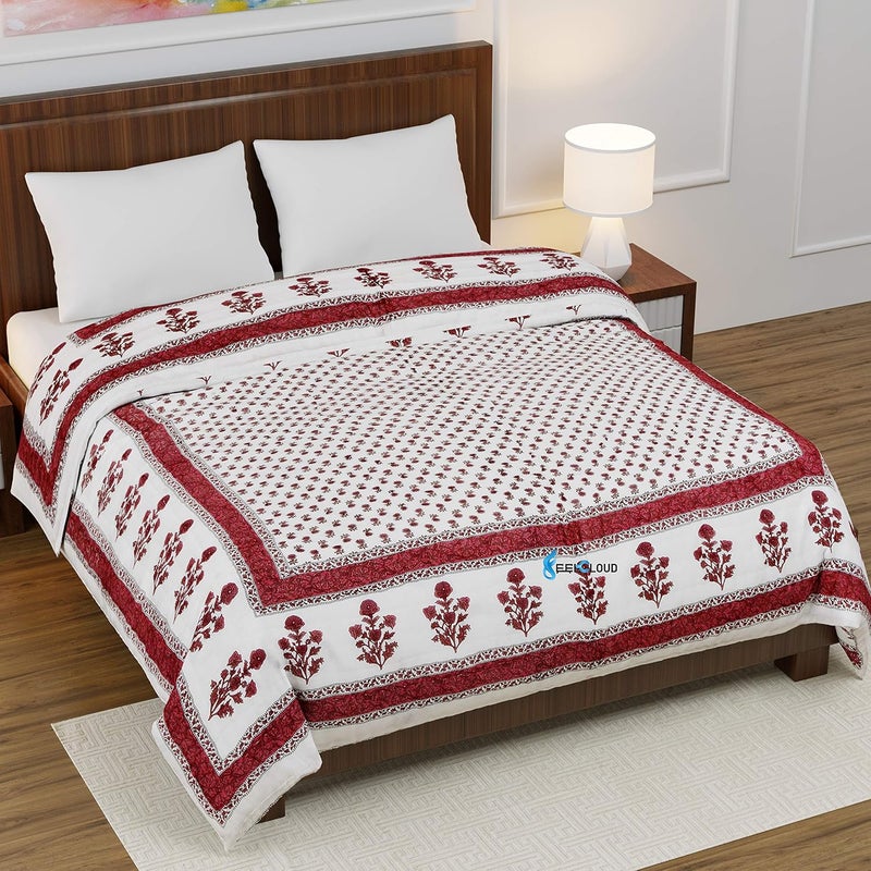 Woodsy Woodsy Jaipuri Razai Rajasthani Traditional Single Bed Reversible Pink Flower Printed Pure Cotton Soft Light Weight Winter and Summer Rajai Ac Quilt RazaiRajaiQuiltBlanketDoharBlanket Twin Size  - Image 4