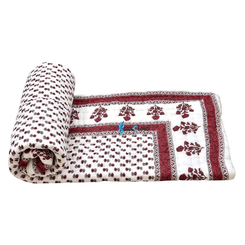 Woodsy Woodsy Jaipuri Razai Rajasthani Traditional Single Bed Reversible Pink Flower Printed Pure Cotton Soft Light Weight Winter and Summer Rajai Ac Quilt RazaiRajaiQuiltBlanketDoharBlanket Twin Size  - Image 3
