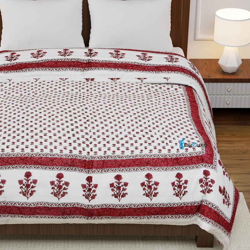 Woodsy Woodsy Jaipuri Razai Rajasthani Traditional Single Bed Reversible Pink Flower Printed Pure Cotton Soft Light Weight Winter and Summer Rajai Ac Quilt RazaiRajaiQuiltBlanketDoharBlanket Twin Size  - Image 5