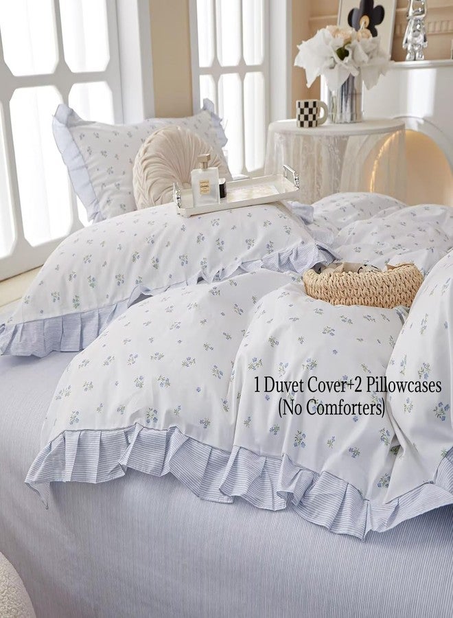 AMZTOP Blue Duvet Cover Twin XL Aesthetic Floral with Ruffle 100% Cotton, Teen Girls Flower Comforter Cover with Zipper Closure, 3 Pcs Romantic Aesthetic Bedding Sets 68"x90" - Image 2