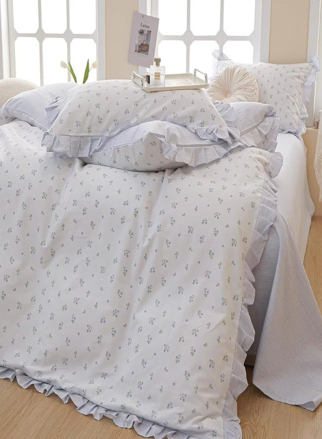 AMZTOP Blue Duvet Cover Twin XL Aesthetic Floral with Ruffle 100% Cotton, Teen Girls Flower Comforter Cover with Zipper Closure, 3 Pcs Romantic Aesthetic Bedding Sets 68"x90" - Image 5