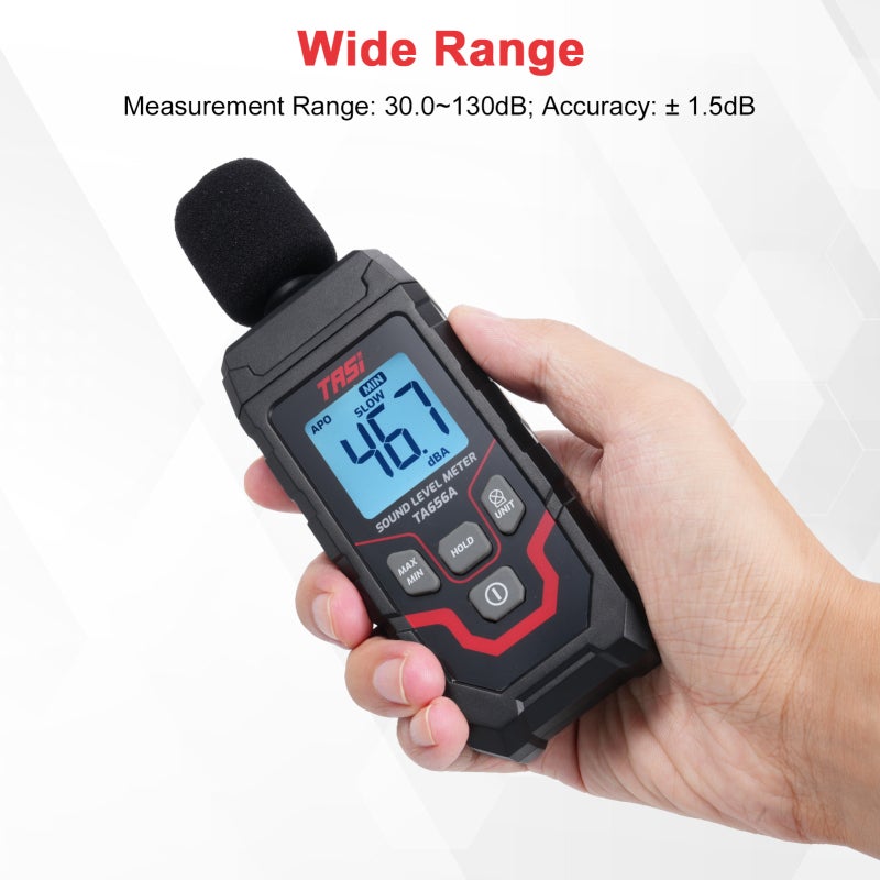 TASI Sound Level Meter: 30dB To 130dB Range ±1.5dB Accuracy - Audible & Visual Alarms Max/Min Measurement Digital LCD Display Sound Decibel Meter for Ambient Noise Monitoring - Image 4