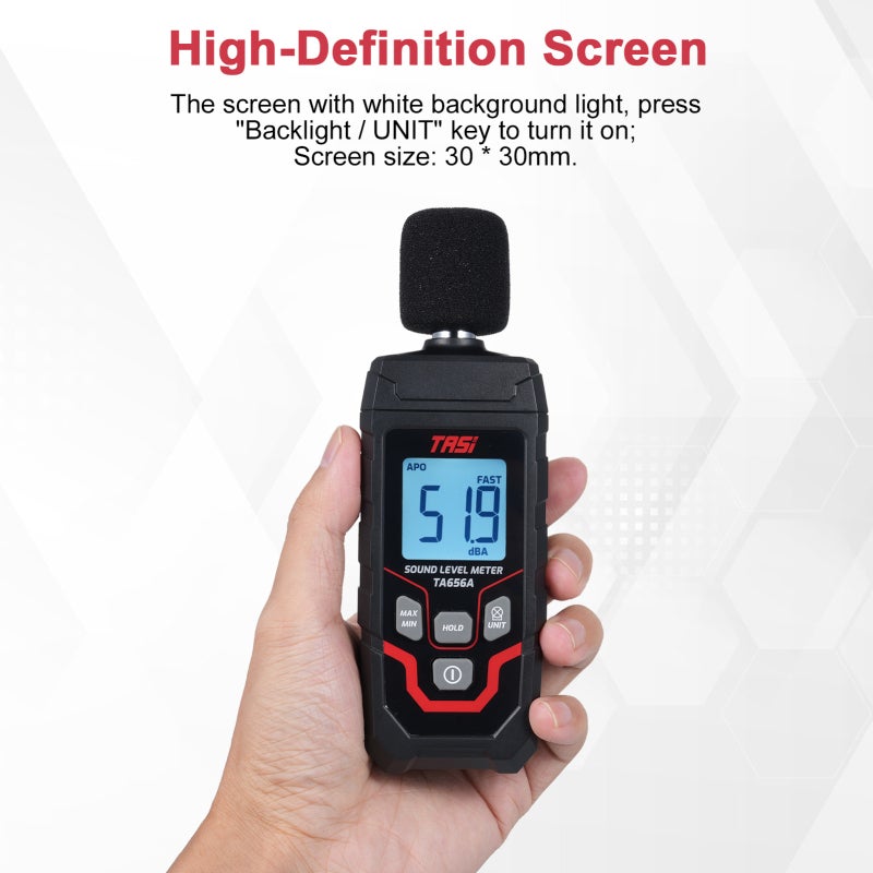 TASI Sound Level Meter: 30dB To 130dB Range ±1.5dB Accuracy - Audible & Visual Alarms Max/Min Measurement Digital LCD Display Sound Decibel Meter for Ambient Noise Monitoring - Image 5
