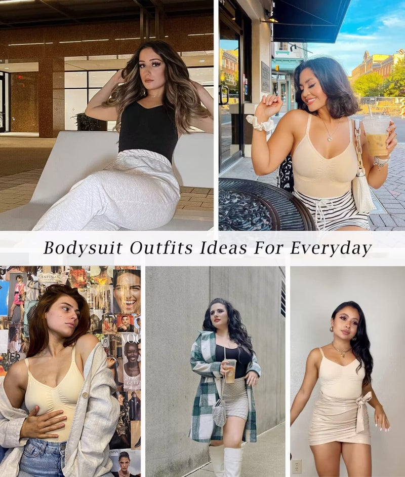 SHAPERX Women's Shapewear Bodysuit Tummy Control Body Shaper Seamless Sculpting Snatched Waist Body Suit，SZ5213-Beige-L/XL - Image 3