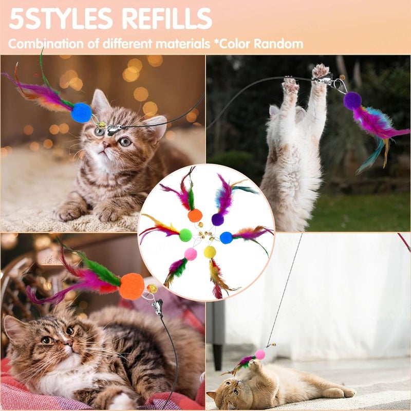 Sunkizzrs ® Cat Toys - Interactive Toy Set with Retractable Teaser Wands and Feather Toys - Activity Toys to Exercise Cats and Kittens (Only 6 Feather Balls Replace Heads) - Image 3