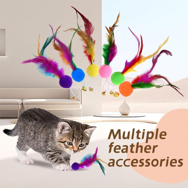 Sunkizzrs ® Cat Toys - Interactive Toy Set with Retractable Teaser Wands and Feather Toys - Activity Toys to Exercise Cats and Kittens (Only 6 Feather Balls Replace Heads) - Image 4