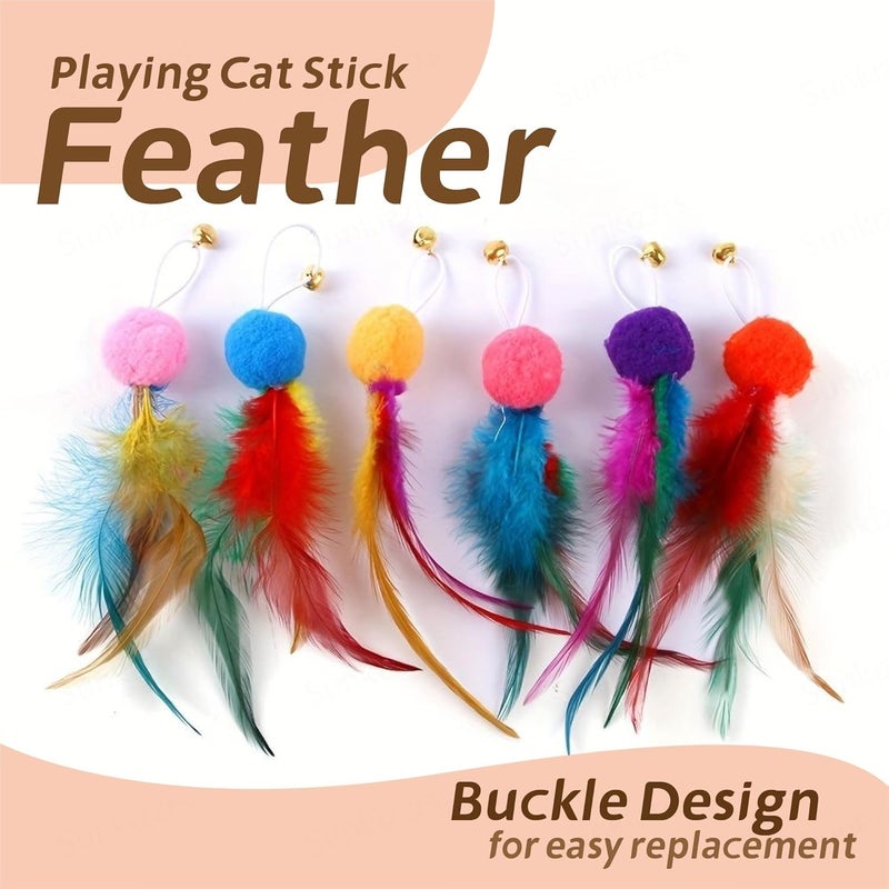 Sunkizzrs ® Cat Toys - Interactive Toy Set with Retractable Teaser Wands and Feather Toys - Activity Toys to Exercise Cats and Kittens (Only 6 Feather Balls Replace Heads) - Image 5