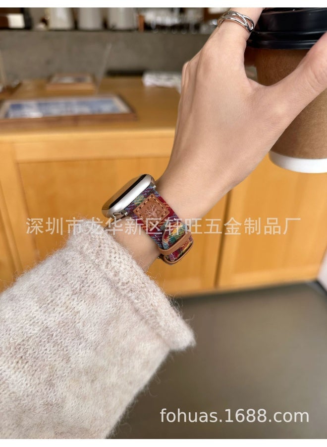 NIBEMINENT Apple Watch S10 Wool Checkered Leather Band for Autumn and Winter - Colorful Design  - Image 3
