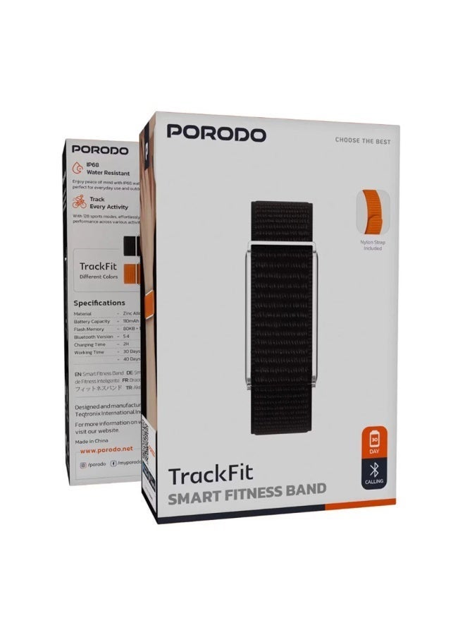 Porodo TrackFit Smart Fitness Band with 2 Nylon Straps (Black & Orange) - 128 Sport Modes, Health Monitor, IP68 Waterproof, 30-Day Battery - Model PDSB10625SL - Image 2