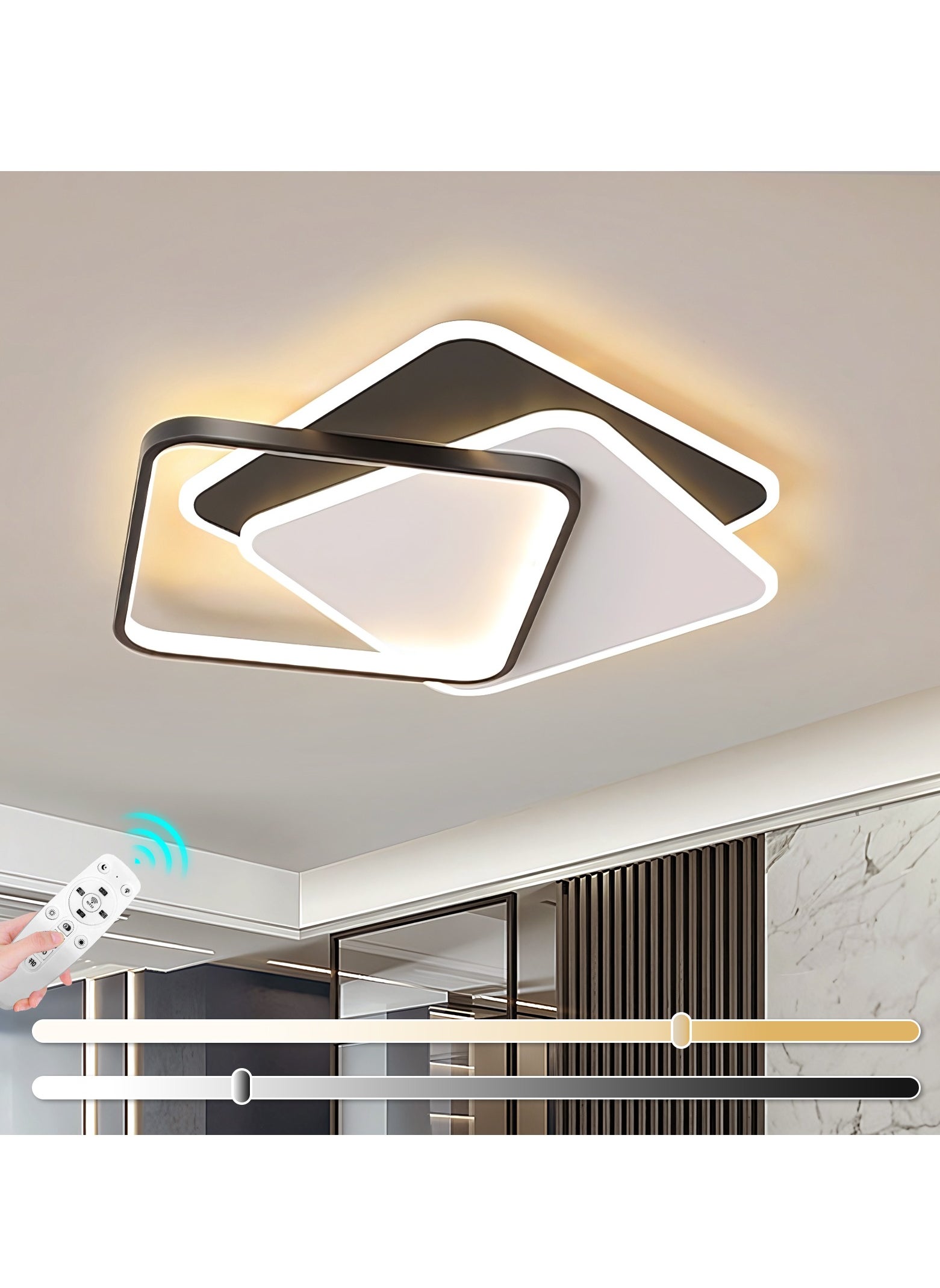 YATAI LIGHTING Modern LED Ceiling Light Bedroom,Square White and Black Ceiling Lights for Living Room,Kitchen,Dining Room,Study,Dimmable Acrylic Ceiling Lamp 