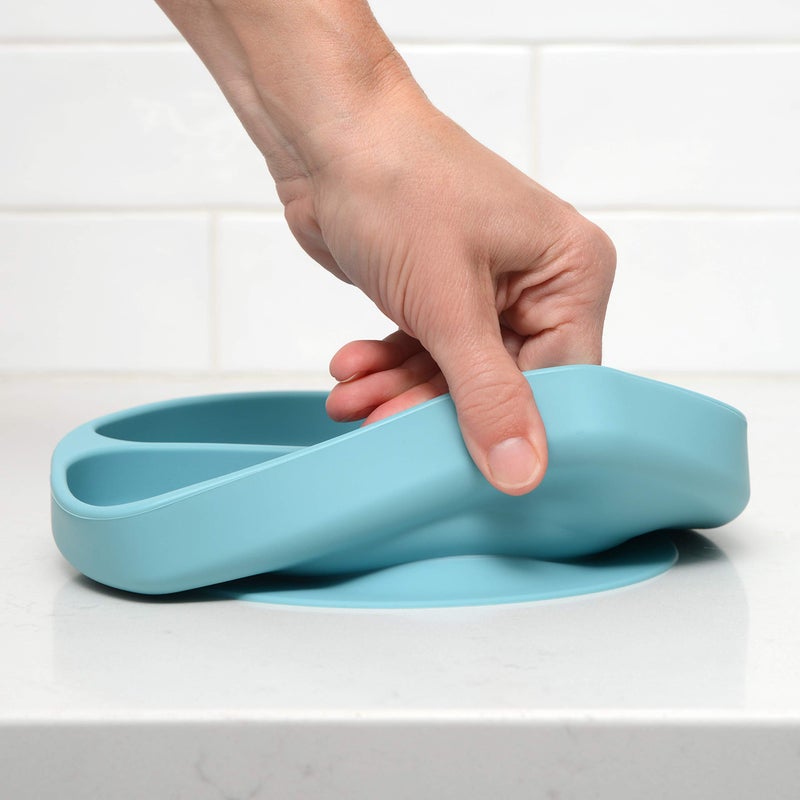 PrimaStella Unbreakable Silicone Non-Slip Baby & Toddler Plate and Spoon Feeding Set - Pacific Blue - Image 4