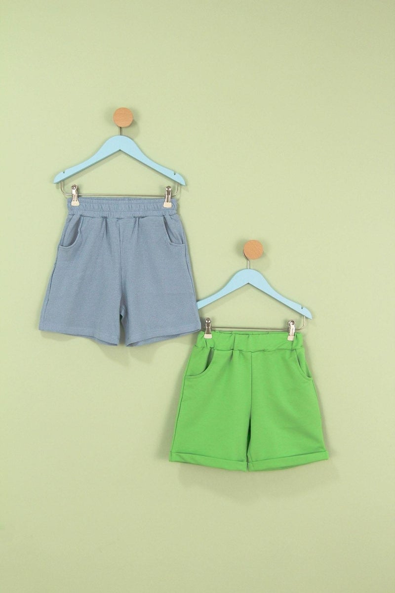 Perendi Basic Boy's Double Bermuda Shorts Green Blue  - Image 2