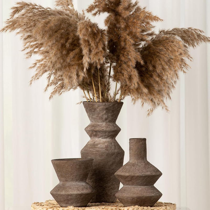 Vanselia Ceramic Vase Home Table Decor - Brown Flower Vase Set of 3 Living Room Kitchen Decorations Farmhouse Modern Rustic Vases Decorative Centerpiece for Shelf Bedroom Office Bathroom Dining Coffee Desk - Image 5