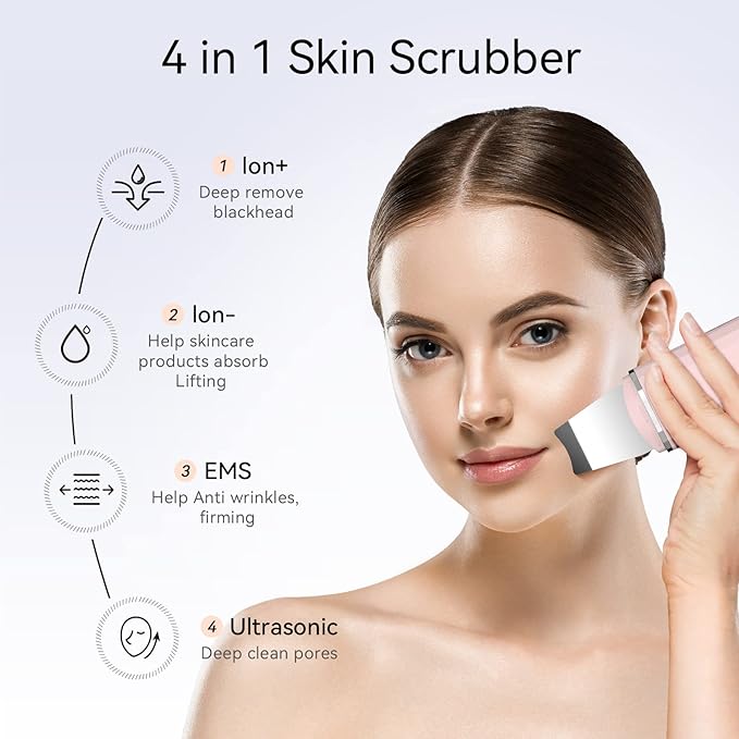 ANLAN Skin Scrubber ANLAN Ultrasonic EMS Ion Exfoliating Device Face Cleanser and Blackhead Remover Pores Cleaning Wrinkle Remover Comedone Extractor Skin Care with 4 Modes USB Rechargeable - Image 2