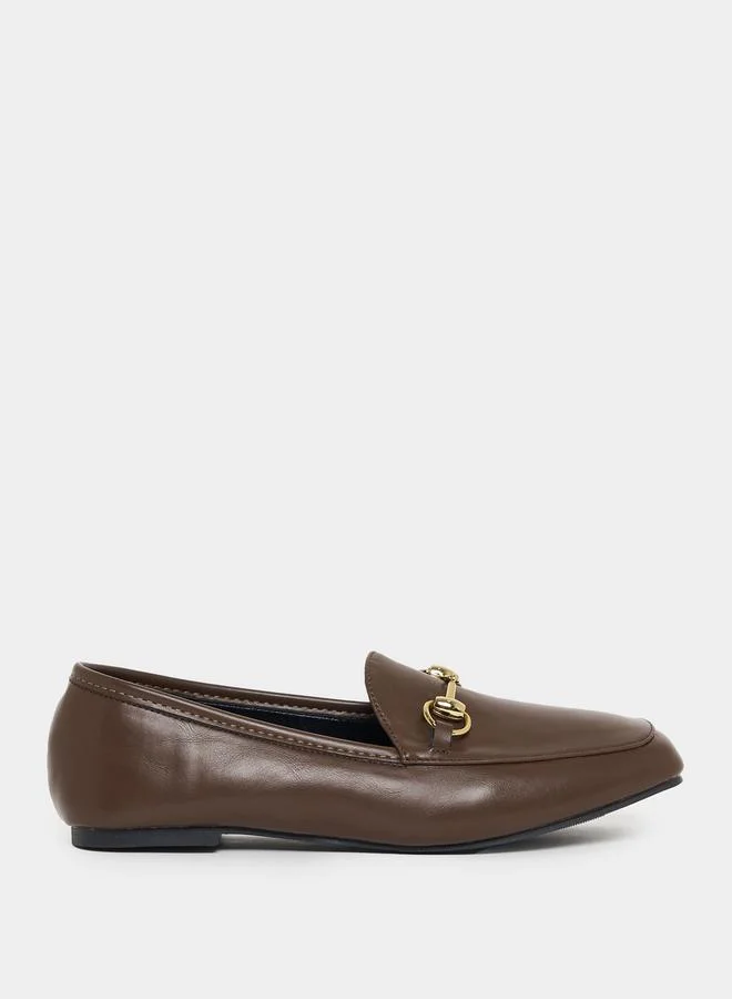 Styli Leather Look Loafers with Buckle Accent