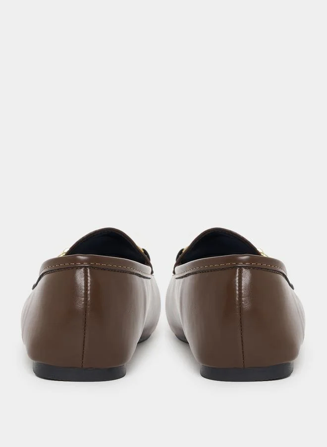 Styli Leather Look Loafers with Buckle Accent