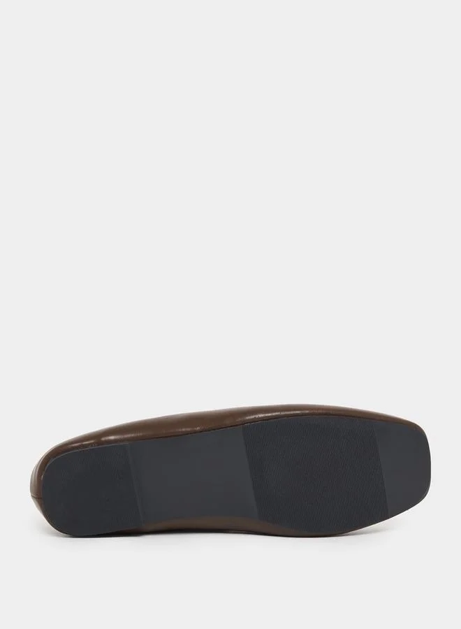 Styli Leather Look Loafers with Buckle Accent