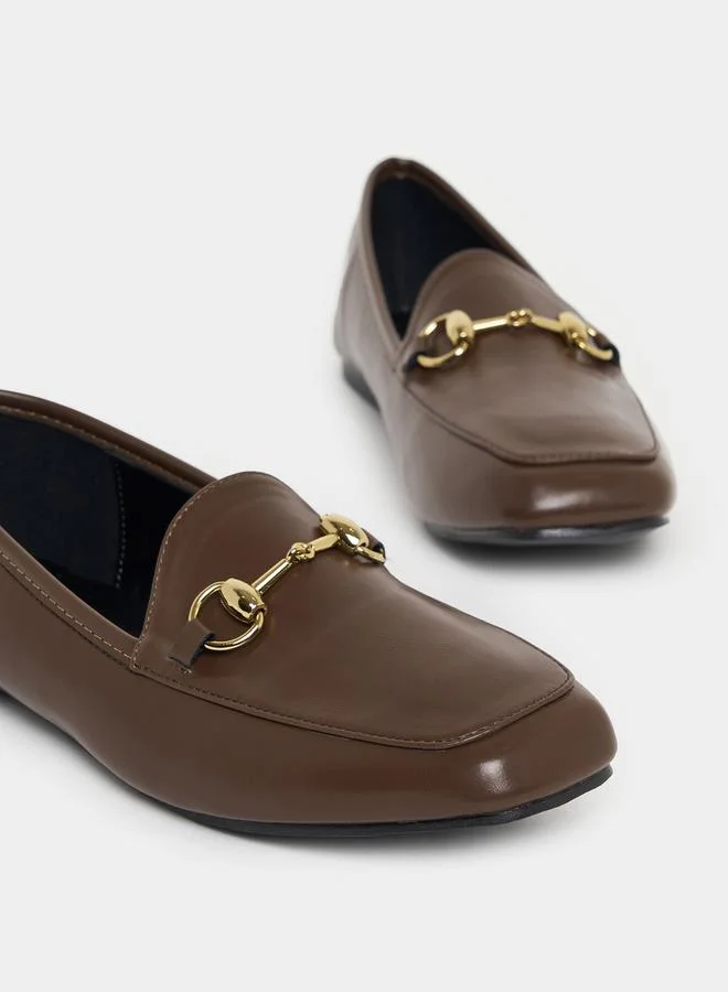 Styli Leather Look Loafers with Buckle Accent