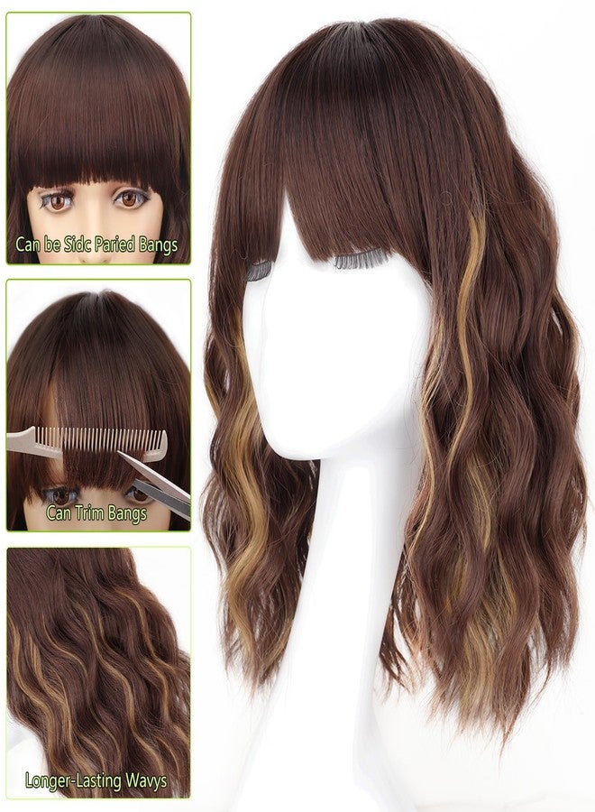 AISI HAIR Curly Bob Wig with Bangs Short Wavy Chestnut Mixed Dark Brown Color Wigs for Women Bob Style Synthetic Heat Resistant Bob Wigs - Image 2