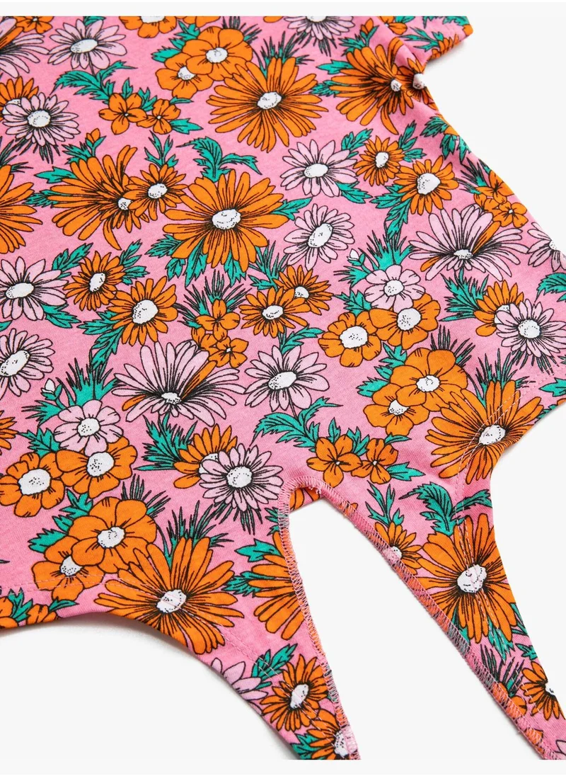 KOTON Flower Printed Short Sleeve T-Shirt Cotton